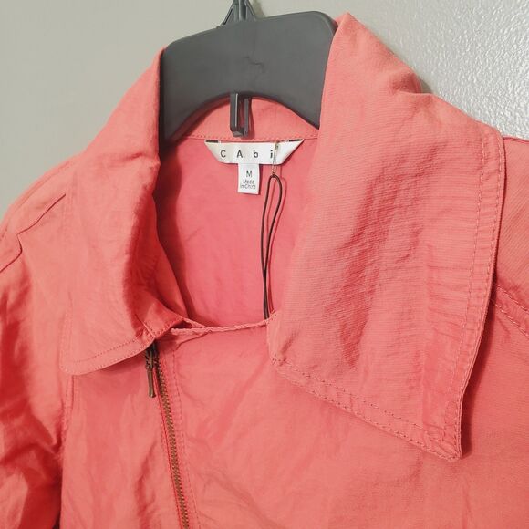 Cabi Scooter Cropped Coral Moto Jacket Size Medium Asymetrical Zipper Style 913 - Picture 8 of 12